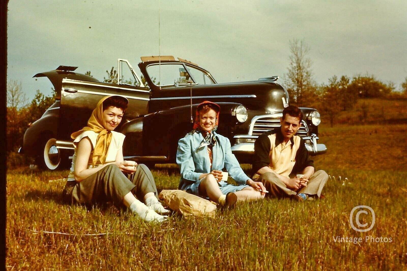 1950s American Fashion - Classic Convertible Car - Family picnic