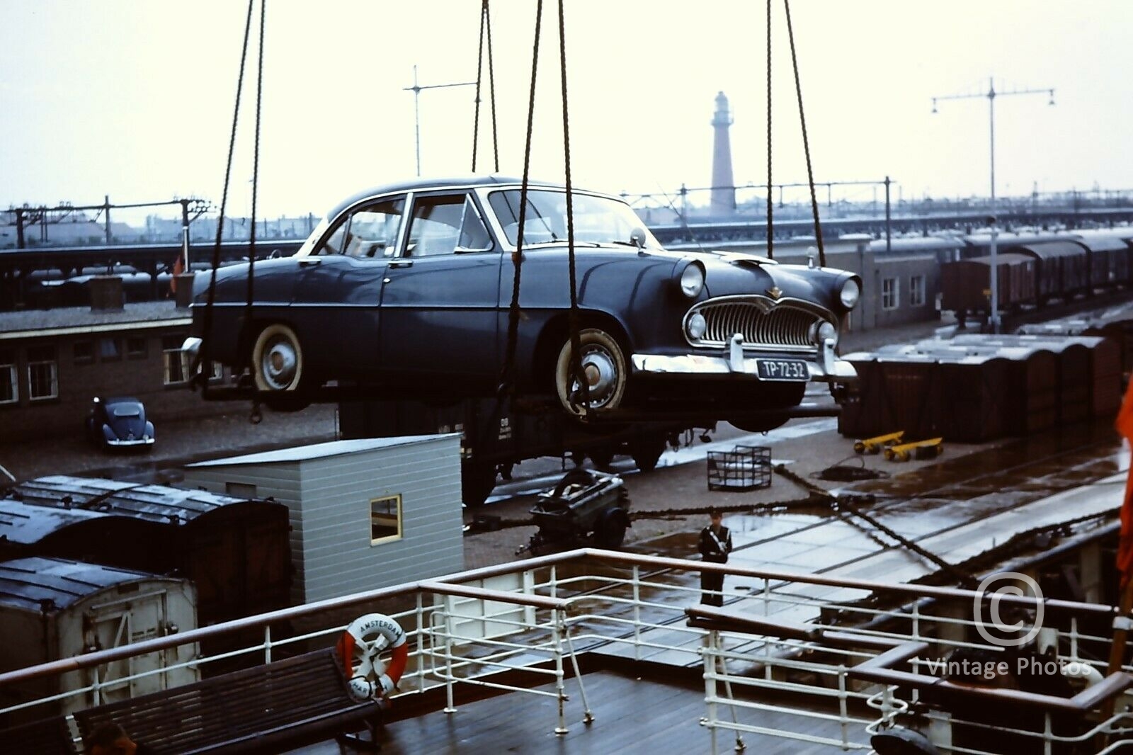 1950s Classic Car unloading from Ship